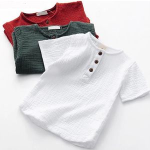 T-shirts meninos camiseta linho respirável crianças tops de algodão roupas crianças t-shirt para bebê menino camiseta sólida manga curta verão crianças 230707