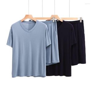 Men's Sleepwear Homewear Modal V-neck Short Sleeve Tops with Shorts Two Piece Pamas Set for Spring/summer Thin Loose Pyjama Homme