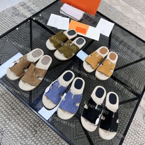 Mules Mens Designer Slides Izmir Weaving Cassandra Slippers Linen Flat Heel Sandals Fashion Outdoor Beach Shoe 58864
