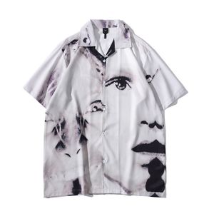 Men s Dress Shirts Summer Men Short Sleeve Graffiti Character Print Gothic Polyester Turn down Collar Single Breasted Young Peoples Fashion 230707