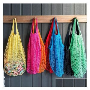 Storage Bags Reusable Shop Grocery Bag Large Size Shopper Tote Mesh Net Woven Cotton Portable T2I5762 Drop Delivery Home Garden Hous Dhlhp