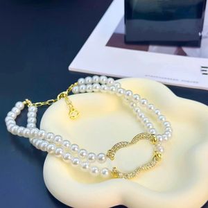 Fashion Letter Diamond Pendant Necklace Designer Jewelry Women Choker Party Wedding Gift Double-Deck Pearl Necklace 10 Style