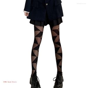 Women Socks Sexy Thin Sheer Pantyhose Irregular Geometric Rhombus Pattern Silky Tights