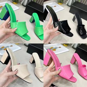 2023 Designer Pure color Square head Slides slippers Womens Luxury 100% leather outdoor Colorful fashion Sandals lady sexy shallow mouth High-heeled slipper shoes