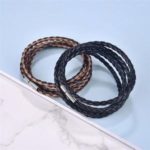 Pulseiras de link moda 5 camadas de couro longo pulseira de corda redonda feita à mão pulseira de fivela para mulheres e homens atacado