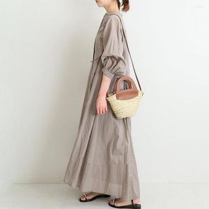 Casual Dresses Trendy Maxi Dress Single-breasted Dress-up Vintage Buttons Women