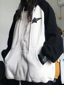 Kadın Hoodies houzhou y2k büyük boyutlu Amerikan retro vintage sokak kıyafetleri Kore moda kpop fermuar kaput sweatshirt 2023 Sonbahar