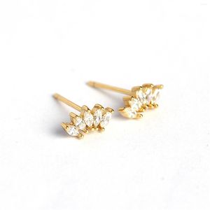 Ohrstecker Fächerförmig Sterling 925 Silber mit Pferdeaugen-Zirkon-Diamant für Frauen Goldfarbe Damenschmuck Aretes