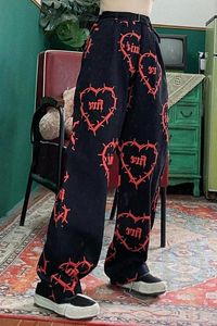 Capris Vintage Streetwear Handsome Dark Love Printing Loose Boyfriend Casual Straight Pants Female Trousers Haruku Sweatpants