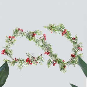 Decorative Flowers 1 String Pine Cone Red Berry Artificial Plant Vine For Diy Christmas Garland Material Home Festival Decoration Hanging