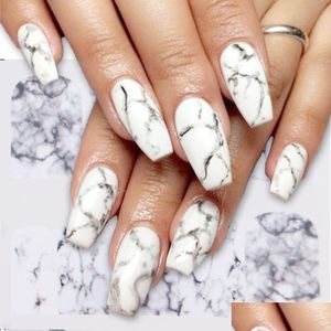 Klistermärken Dekaler Vit Svart Gradient Marmor Nail Art Klistermärke Vinter DIY Vattenöverföringsreglage för manikyrdekorationer Verktyg Drop Dhjmc