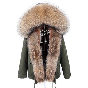 Suits Maomaokong Winter Clothes Women Natural Fur Coat Real Raccoon Fur Collar Parkas Remove Faux Fur Lining Warm Thick Short Jacket