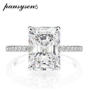 Wedding Rings PANSYSEN 925 Sterling Silver Emerald Cut Simulated Diamond Wedding Rings for Women Luxury Proposal Engagement Ring 230706