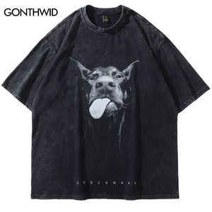 Men's T-Shirts Vintage Oversize T-Shirt Y2K Hip Hop Dobermann Dog Animal Graphic Print Washed Streetwear Tshirt Harajuku Fashion Loose Top 230706