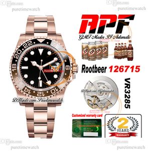 APF Root Beer Gmt II VR3285 АВТОМАТИЧЕСКИЕ МУЖОНСКИЕ МУЖЧИНА СМОТРЕТЬ Розовое Золото Кола Браун Керамическая Безель Черный циферблат 904L Браслет Oysterstel