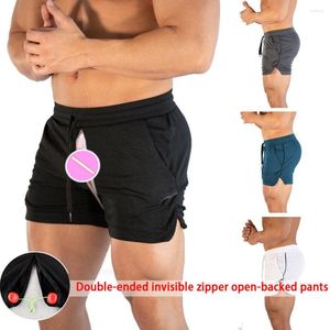 Men's Shorts Man Open Crotch Pants Sexy Running Sports Jogging Fitness Crotchless Mini Trousers Gay Outdoor Sex Jeans Hidden Zipper