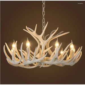 Pendant Lamps Antlers American Country Living Room Restaurant Bar Mediterranean European Creative Resin White Chandelier