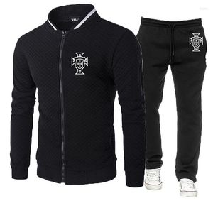 Tute da uomo Calciatore Portogallo 2023 Set da 2 pezzi Sport Fiess Stampa Tuta Felpe con cappuccio Top Pantaloni Cerniera Felpa con cappuccio