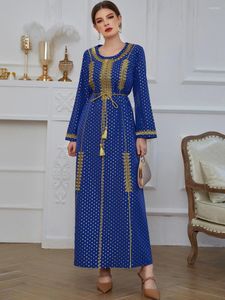 Roupas étnicas Vestidos Azul Plus Size Bordados Kaftans Para Mulheres Abaya Dubai Arábia Saudita Turquia Islã Muçulmano Vestido Longo Robe Longue