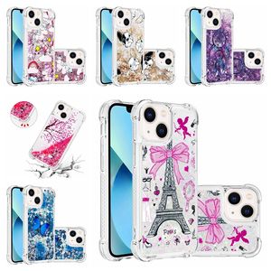 Custodie antiurto per la Torre Eiffel Quicksand per Iphone 15 Pro Max Plus Samsung A24 A04E A34 5G A54 Custodia morbida per telefono in TPU con fiore Farfalla Bling Liquid Glitter Clear