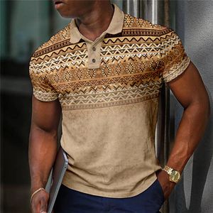 Pólos Masculinos Camisa Pólo de Lapela Masculina Estampas Gráficas Geometria TurndownOutdoor Street Mangas Curtas Estampado Tecido Vestuário Esportes Moda Streetwear 230706