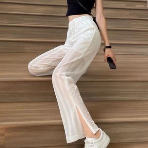 Spodnie damskie szerokie nogawki cienkie letnie kobiece elastyczny, wysoki stan dorywczo luźny prosty garnitur Pant Lady długie spodnie G163