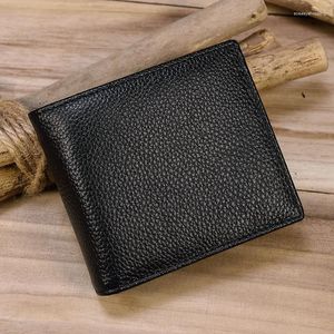Wallets MAHEU Classic Black Soft Genuine Leather Men Wallet Small Bifold Cowhide Short Purse For 2 Folds Male Slim