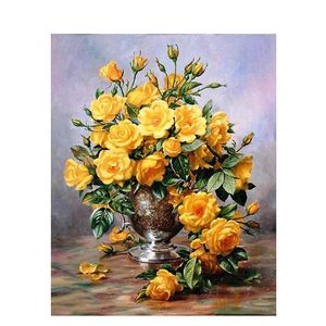 Obraz oleju z kwiatem z nutą według liczby żółtej róży kolorowanki Ręcznie malowana ramka na płótnie malowanie według liczby dla dorosłych wystroju domu