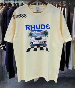 Ny 23ss 2023 Rhude Oversized T-shirt racerbil Miami station limit modemärke Män Dam Ren bomull Kortärmad grafisk dam T-shirts för män