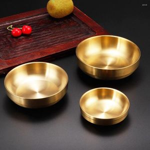 Tigelas polidas para cozinha coreana mistura de aço inoxidável 304 talheres de metal de camada dupla recipiente para sopa de arroz