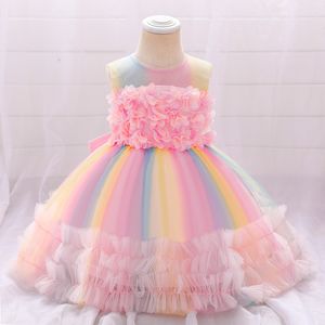 Abiti da ragazza Vestito estivo da bambino per ragazze 1 anno Compleanno Abbigliamento da principessa Toddler Abiti da sposa per feste in pizzo con fiori colorati Vestidos per bambini 230706