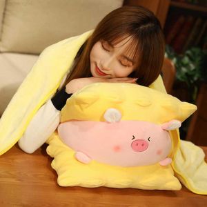 Stuffed Plush Animals Sand Biscuits Plush Pillow Simulate Animal Pig Dinosaur Rabbit Bear Plush Kawaii Creative Cushion with Blanket Plushie Doll L230707