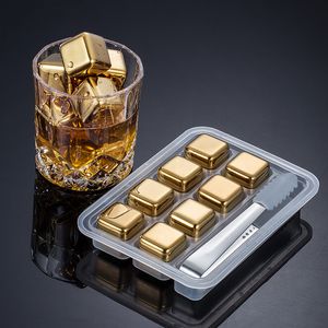 Eiskübel und Kühler, Edelstahl, Goldwürfel-Set, Bier, Rotwein, wiederverwendbare Kühlsteine, Wodka, Whiskey, hält Getränke kalt, Bar-Eimer-Werkzeuge 230706