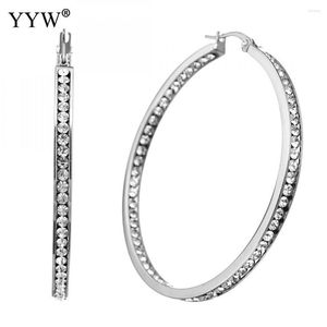 Hoop Earrings YYW Stainless Steel Earring Rhinestone Crystal Circle Silver Color For Women Simple 50mm Big