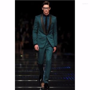 Abiti da uomo Custom Made Groomsmen Scialle Nero Risvolto Smoking dello sposo Verde scuro Uomo Matrimonio Uomo (Giacca Pantaloni Cravatta Fazzoletto) B927