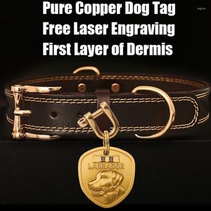 Dog Collars Collar Tag Custom Engraved Name Anti-Lost Pet Adjustable Genuine Leather