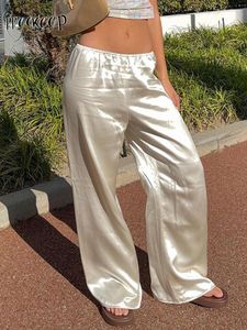 Women's Pants Weekeep Summer Satin Wide Leg Vintage Streetwear Low Rise Baggy Jogging Korean Fashion Y2k Trousers Harajuku