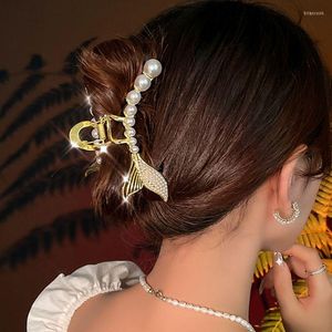 Hair Clips Fashion Barrettes Pearl Hairclips Metal Hollow Out Fish Tail Vintage Golden Mermaid Hairpins For Women Jewelry