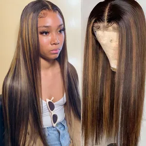 Straight Lace Closure Wig For Women Highlight Wig Human Hair 26inch Deep Part Lace Front Wig