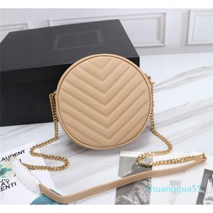 Bolsa feminina de designer de luxo, bolsa redonda pequena e delicada, bolsa transversal de couro genuíno e ferragens importadas do fornecedor original francês