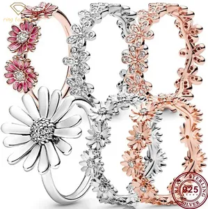 Anéis femininos de prata 925 fit Pandora original coração coroa moda anel requintada série flores mulher