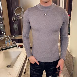 Camisolas masculinas Outono Inverno High-end Slim Sweater Masculina Gola Alta Meia Cor Sólida Pulôveres Roupas Masculinas Fit Masculino Malha