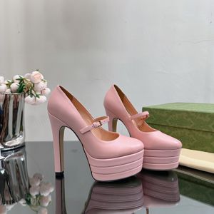 Sapatos sociais de couro de luxo Clássicos fivela couro genuíno salto plataforma à prova d'água estilo mais recente bombas 14 cm salto alto festa casamento sapato feminino 35-42