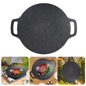 BBQ Grills Korean Round Grill Pan Non Stick Barbecue Plate Household Frying Outdoor Picnic Smokeless Tool 230706
