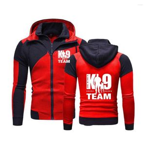 Herren Hoodies TRAINER K9 Team Unit Malinois Frühling Herbst Stil Männer Diagonaler Reißverschluss Farblich Passender Kapuzenpullover Lässiger Modepullover