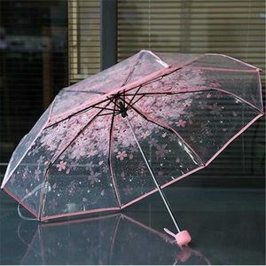 Paraplyer Manual Women's Transparent Clear Flowers Paraply Anti-UV Sun Paraply Cherry Blossom Folding Paraplyer Rain Gear Parasol