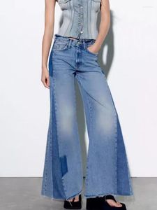 Jeansy damskie 2023 Summer Fashion Casual Street Style Patchwork w połowie talii Odzież z szerokimi nogawkami
