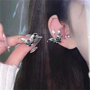 Backs Earrings Vintag Dark Bat Earring For Women Men Punk Black Crystal Heart Ear Cuff Non-Piercing Clip Halloween Jewelry Gift