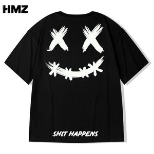 Cardigans Hmz 2022 T Shirt Streetwear Men Oversize Hip Hop Tshirt Smile Print Haruku Tshirt Summer krótkie rękaw
