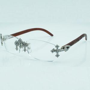 Cross Diamond Glasses Frames 3524012 med naturliga tiger träpinnar och 56 mm klart lins